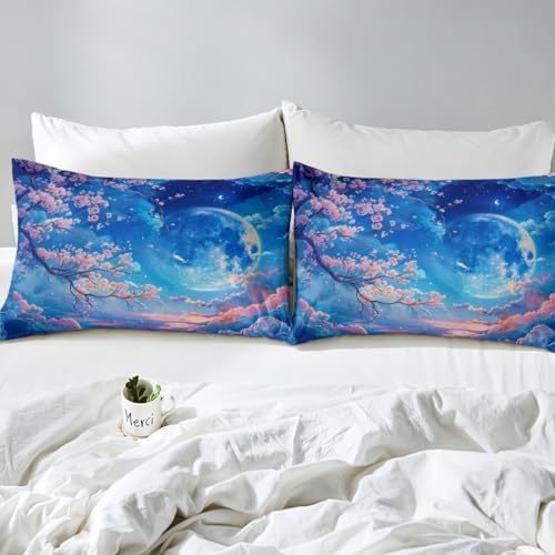 Cherry Blossoms Fitted Sheet Set Full Size with 2 Pillowcases