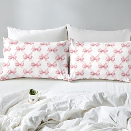 Manfei Pink Bowknot Twin Size Sheet Set