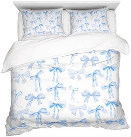Trendy Blue Bow Duvet Cover Set Twin Size 68x88
