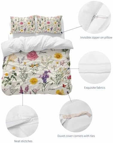 ZOE GARDEN Spring Botanical Duvet Cover Set with Pillowcases