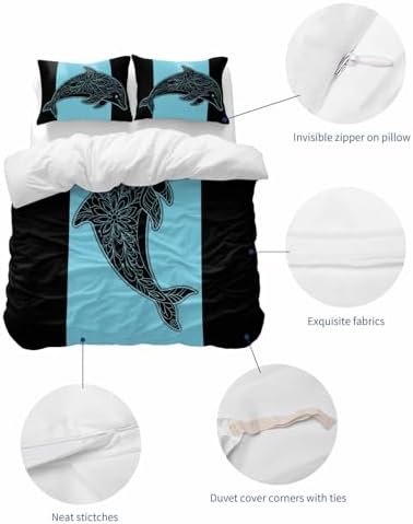 ZOE GARDEN Dolphin Black Duvet Cover Set 3 Pieces