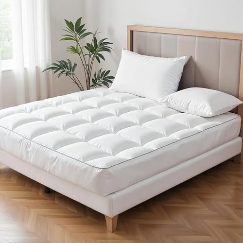 Morrab Mattress Topper King - Plush Pillow Top Quilted Bed Pad