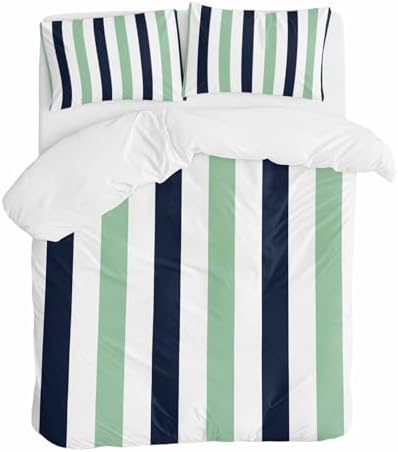 Sabolny Green Vertical Stripes Duvet Cover Set 3 Piece