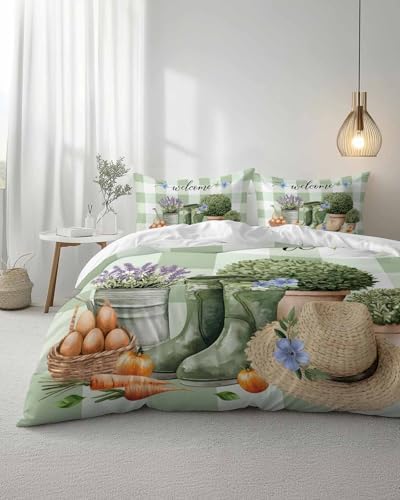 ZOE GARDEN Queen Duvet Cover Set 3 pcs with Plaid Pillowcases