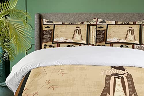 Ambesonne Japanese Duvet Cover Set - California King Brown Cream