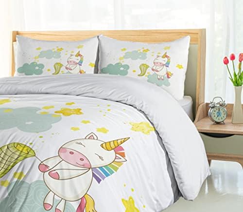 Ambesonne Unicorn Duvet Cover Set - 3 Piece Yellow Green