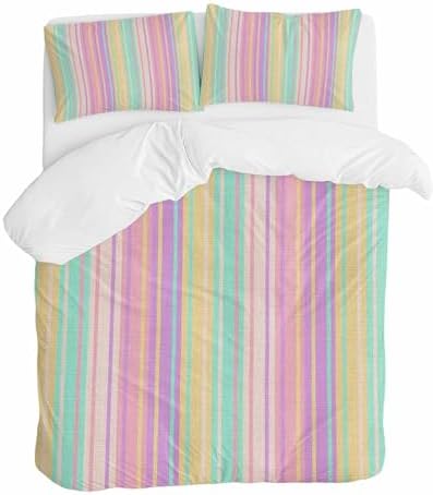 ZOE GARDEN Pink Aqua Stripe Duvet Cover Set Queen Size