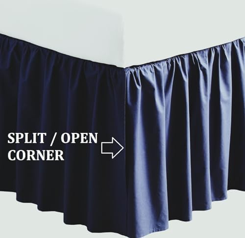 3 Sided Split Dust Ruffled Bed Skirt - Navy 700 TC Egyptian Cotton