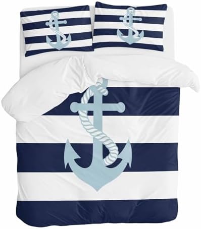 Sabolny Auqa Anchor 3-Piece Duvet Cover Set