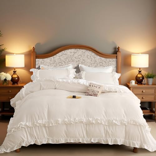 White Ruffle Duvet Cover Set 3Pcs King Size 100 Microfiber