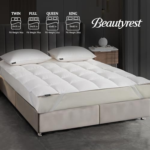 Beautyrest Premium White Down Mattress Topper with Elastic Bands