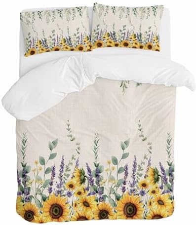 ZOE GARDEN Sunflower Eucalyptus Duvet Cover Set 3 Piece