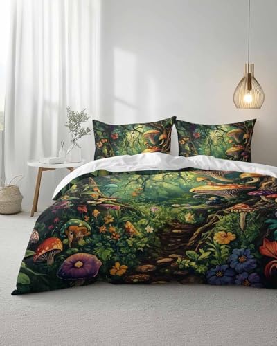 ZOE GARDEN Mushroom Forest Duvet Cover Set Queen Size