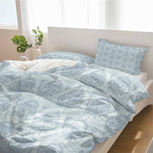 3 Piece Bedding Set Baroque Blue Floral Duvet Cover Set