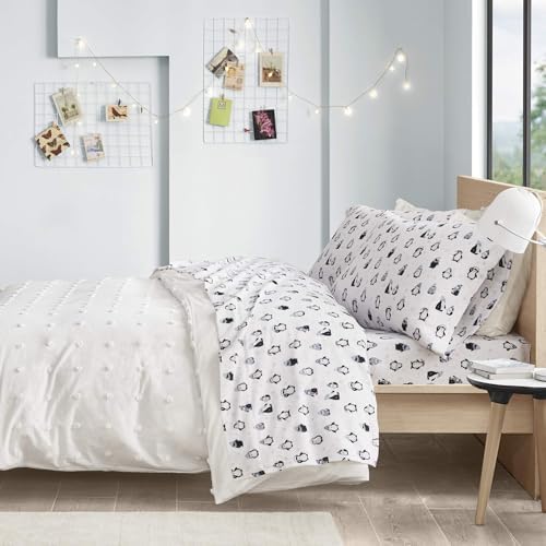 Intelligent Design Flannel Sheet Set with Blue Penguins Print 1