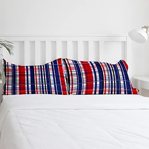 Sabolny Red Blue Plaid Cal King Duvet Cover Set