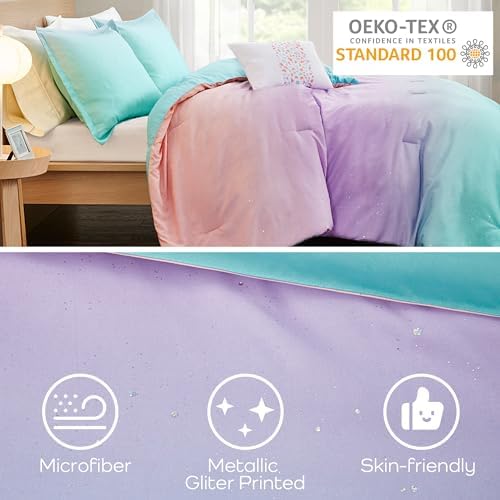 Mi Zone Kids Reversible Comforter Set with Metallic Glitter Ombre Print