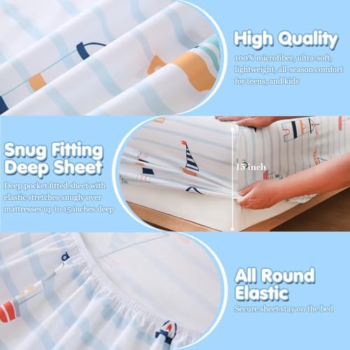 CIMVI Kids Twin Sheet Set with Boat Design
