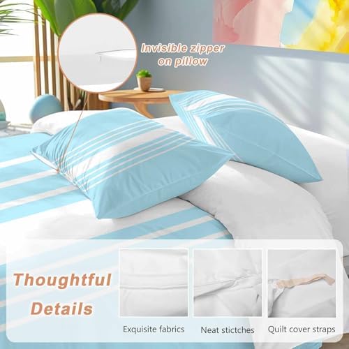 Sabolny Sky Blue Queen Duvet Cover Set with 2 Throw Pillowcases