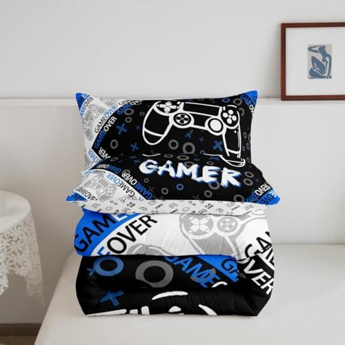 Feelyou Kids Gamer Comforter Set Blue Black Grey