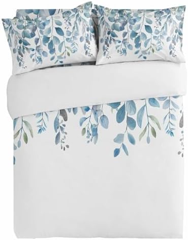 Alandar Home Duvet Cover Set Pastoral Blue Eucalyptus Leaves 1