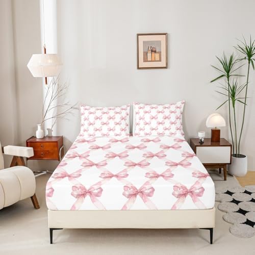 Manfei Pink Bowknot Twin Size Sheet Set