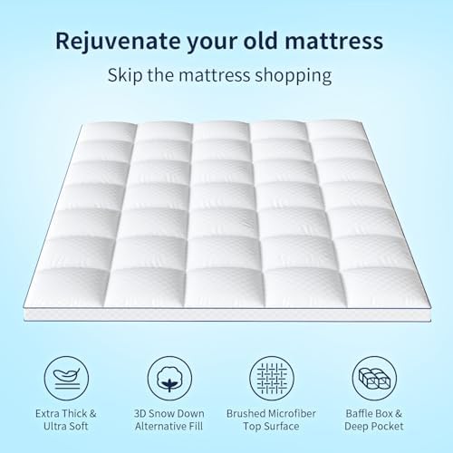 Extra Thick Queen Pillowtop Mattress Pad with Cooling 3D Snow Down Fill