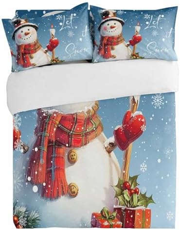 Alandar Home Duvet Cover Set Snowman Holly Winter Flakes