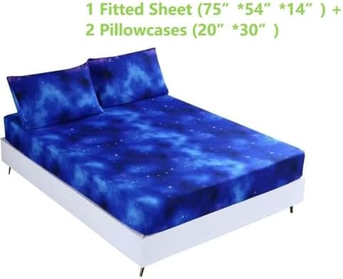 SDIII Blue Galaxy Fitted Sheet Set with Pillowcases