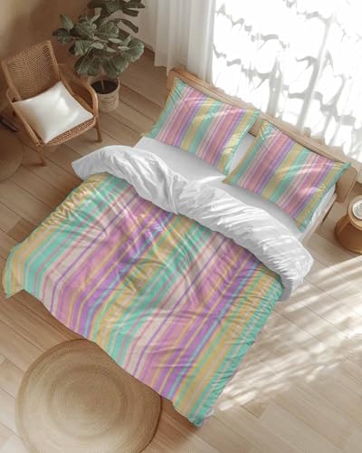 ZOE GARDEN Pink Aqua Stripe Duvet Cover Set Queen Size