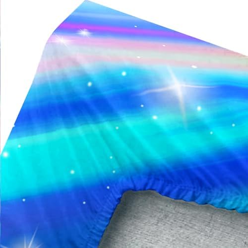 Nttopship Blue Rainbow Glitter Kids Bed Sheet Set