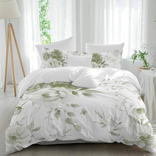 Sabolny Sage Green Retro Floral Duvet Cover Set