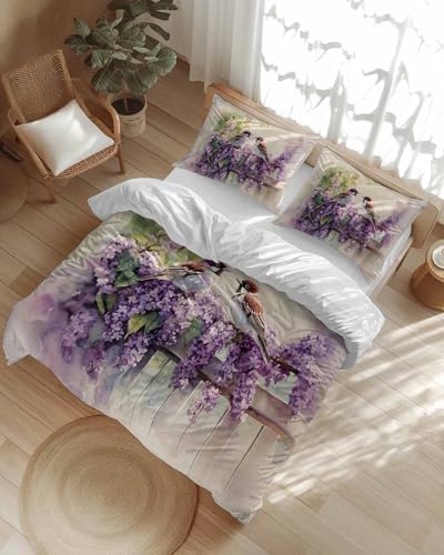 ZOE GARDEN Fluffy Flowers Birds Bed Duvet Cover Queen Size