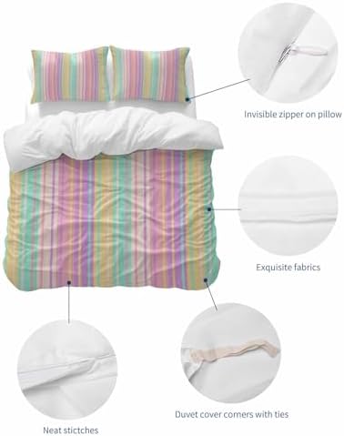 ZOE GARDEN Pink Aqua Stripe Duvet Cover Set Queen Size