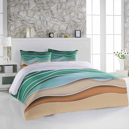 Alandar Home 3 Piece Bedding Set Ombre Turquoise Brown