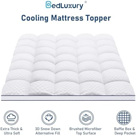 BedLuxury Full Mattress Topper Cooling Plush Pillowtop with 8-21 Inch Deep Pocket