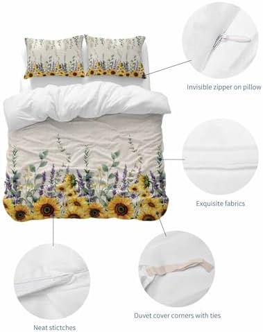 ZOE GARDEN Sunflower Eucalyptus Duvet Cover Set 3 Piece