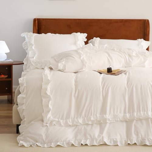 White Ruffle Duvet Cover Set 3Pcs King Size 100 Microfiber