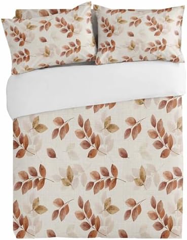 3 Piece Bedding Set with Autumn Orange Eucalyptus Design