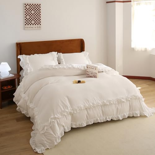 White Ruffle Duvet Cover Set 3Pcs King Size 100 Microfiber