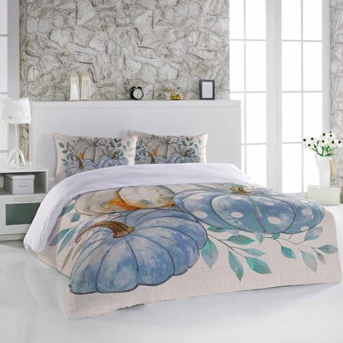 Alandar Home Autumn Thanksgiving Blue Pumpkin Duvet Cover Set