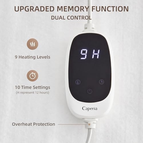 Caperia Heated Mattress Pad Queen Size 9 Heat Settings Dual Control
