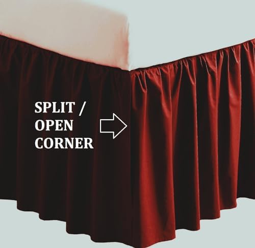 3 Sided Split Corner Dust Ruffled Bed Skirt Burgundy