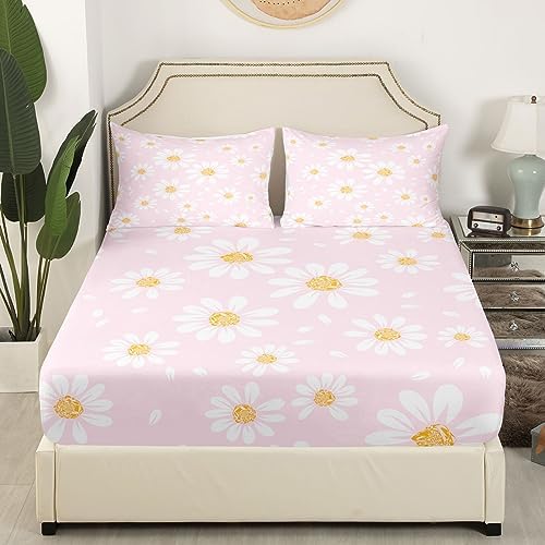 Manfei White Daisy Kids Fitted Sheet Set