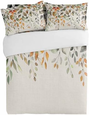 Alandar Home Autumn Thanksgiving Sage Leaves Duvet Cover Set