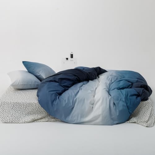Blue Kids Duvet Cover Set Queen 100 Cotton with Cartoon Pattern