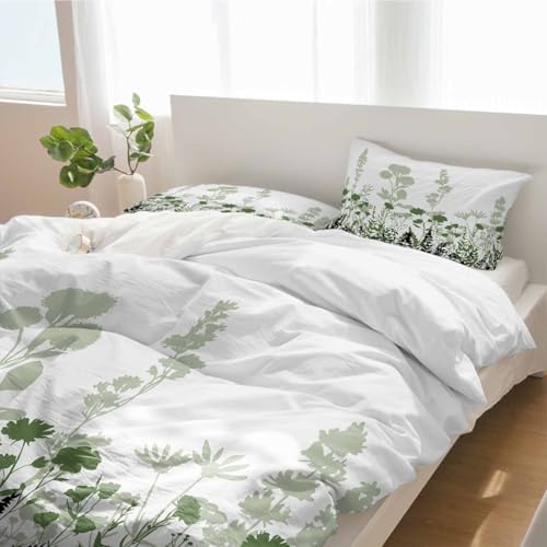 3 Piece Summer Sage Green Duvet Cover Set with Pillow Shams