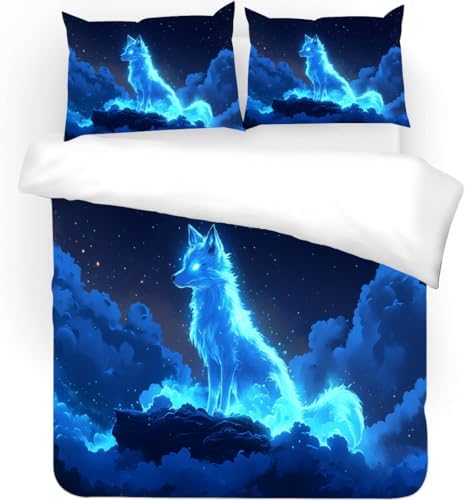 GIPNIAU 3D Print Duvet Cover Set Wolf Blue California King