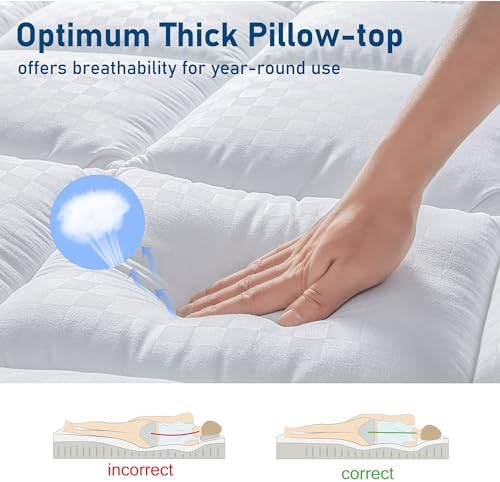 BedLuxury Full Mattress Topper Cooling Plush Pillowtop with 8-21 Inch Deep Pocket