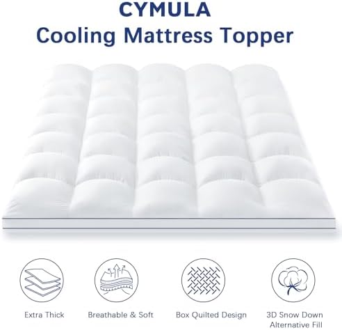 CYMULA King Mattress Topper - Cooling Thick Plush Breathable